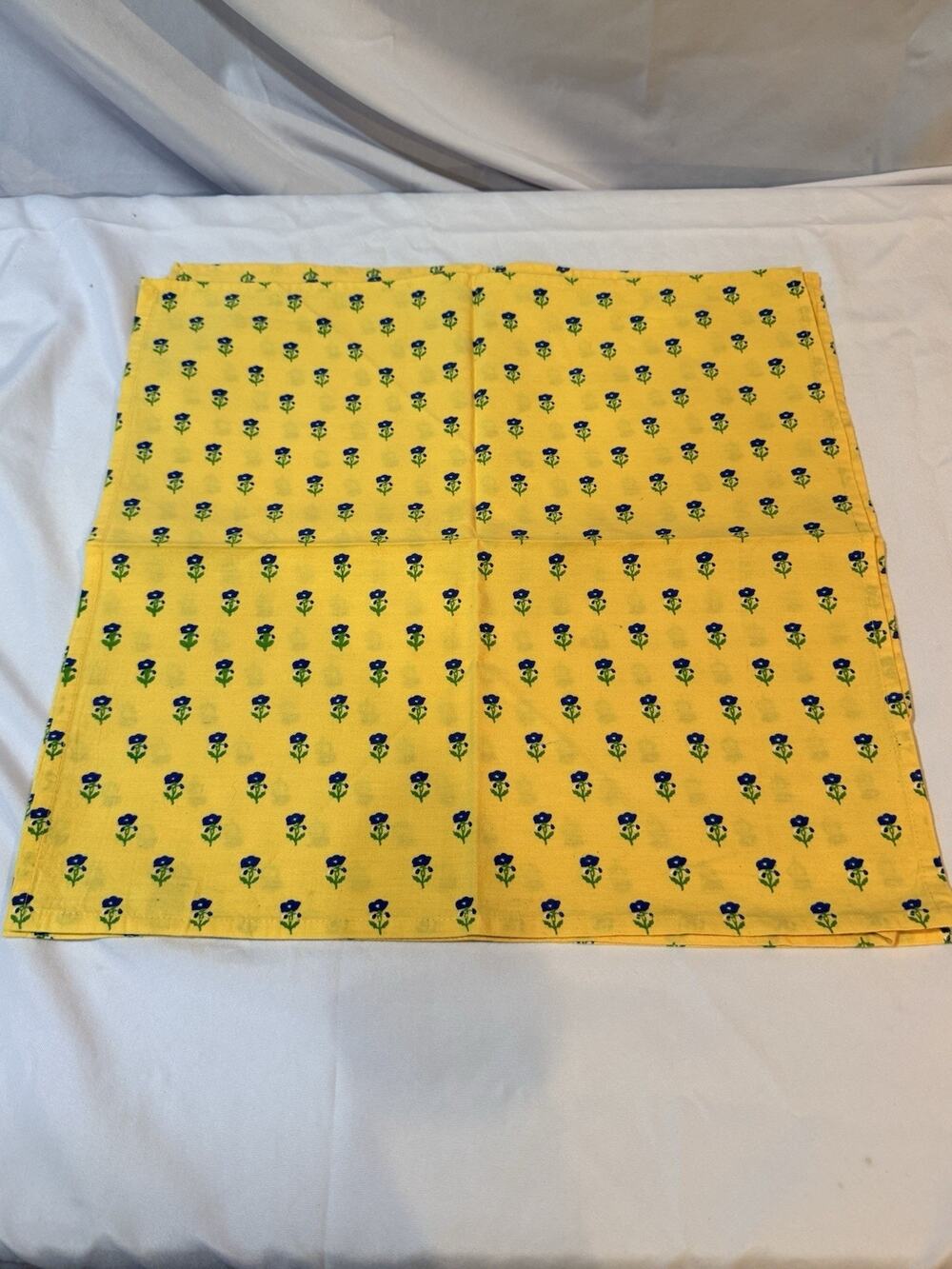 XOCHI Yellow Blue Floral Cloth Dinner Napkins Set of 4 20x20 100% Cotton